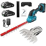 SEESII ヘッジトリマー 充電式 電動 芝生バリカン 1台2役 剪定トリマー 両刃駆動 トリマー刈込幅350mm ・芝生バリカ刈込幅150mm 高枝切りの延長ポールと接続可能 コードレス 芝刈り機 生垣 剪定 草刈り 枝切り 植木 庭木 生け垣バリカン 刈り込み機 ガーデンバリカン 園芸バリカン 21V充電式強力 2個バッテリ―付き