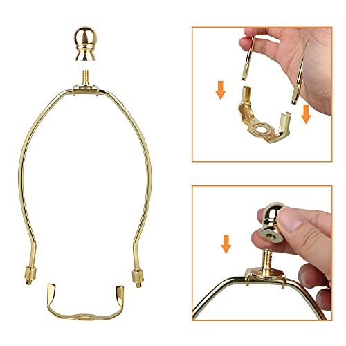 Helunsi 8 Inch Lamp Harp, 2 Set Gold Lamp Shade Harp Holder With Finial, Diy Detachable Replacement Lampshade Adapter Harp Bracket Hardware For Table & Floor Lamps Accessories Parts Repair - Metal #TOP5