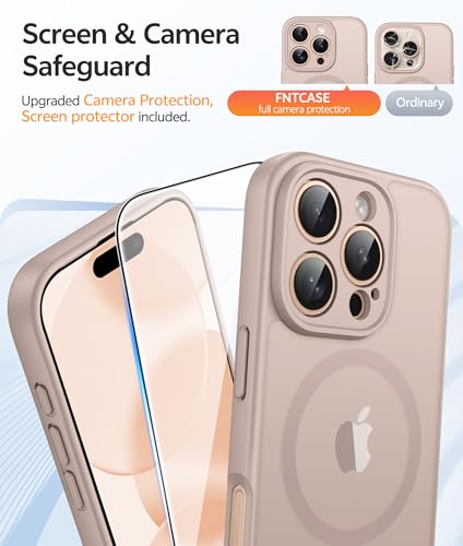 Image of FNTCASE for iPhone 16 Pro Max Case: [Compatible with Magsafe] Translucent Matte Cases with [Full Camera Protection] [Screen Protector] Military Grade Shockproof Protective Phone Cover - Desert Gold