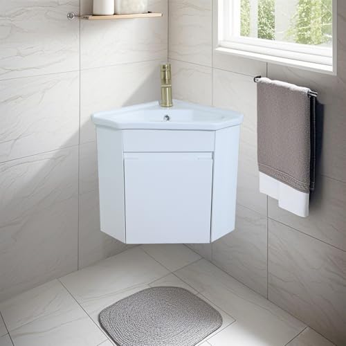 Wenore Home Wall-Mounted Small Corner Bathroom Vanity with Sink, 16-Inch