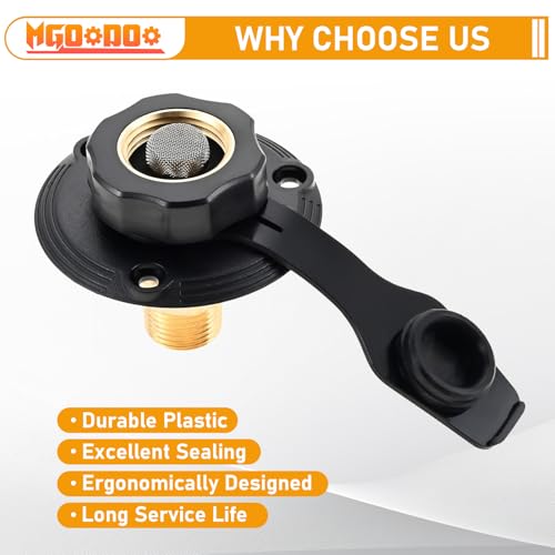 Image of 2Pcs RV City Water Inlet with Check Valve,RV Water Inlet with 3 /4 inch NH Female to 1 /2 inch NPT Male Flange Brass with Dust Plug for RV Camper Motorhome Trailer Marine(Black)