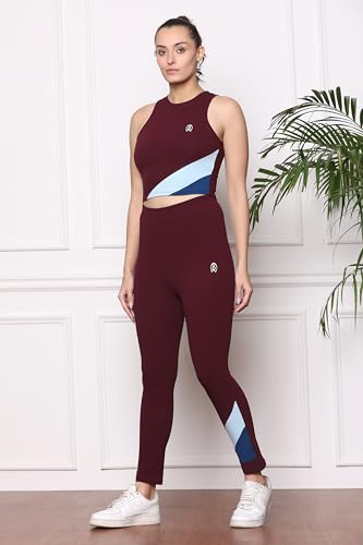 Image of Zicada Women's Gym Running Sports Crop Tank Top & Tights | Jogging wear | Workout Set | Co-ord Set For Girls & Women