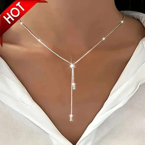 Dainty Sterling Silver Necklace Layered Drop Simple Y-Shaped Chain Stack Necklace Jewelry For Women Gift2