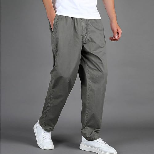 Cotton Pants for Men Plus Size Solid Stretch Elastic Waist Casual Trousers with Pocket Dress Pants Lightweight Comfy2