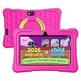 Kids Tablet, 7 inch Android 15 Tablet for Kids, 8GB+32GB 1TB Expand, Quad-Core Toddler Tablets with Shockproof Case, BT5.0, WiFi 5, Parental Control, Games, Dual Camera (Rose)