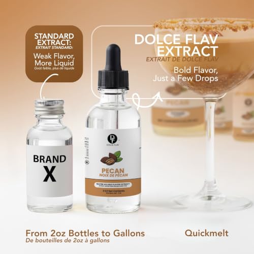 Image of Dolce Flav Natural Pecan Extract - Concentrated Flavoring for Baking, Candy Making & Beverages - Water Soluble Liquid Flavor Drops - Professional Strength Food Grade Flavoring - 2 Fl Oz