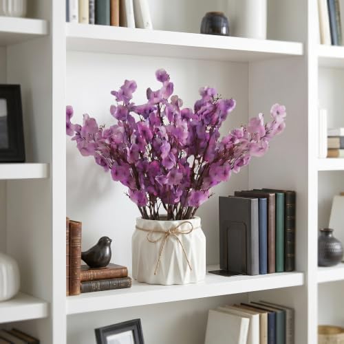 Image of Dekorly Artificial Lavender Plant in White Pot, 18cm - Realistic Faux Flower Arrangement for Home & Office Decor (Set of 1) (1, Light Purple Baby's Breath)
