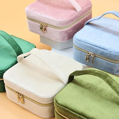 Cuifdem Travel Jewelry Organizer Small Jewelry Box With Mirror, Velvet Jewelry Travel Case for Women, Mini Jewelry Box for Girls Necklace Ring Earrings (Beige) - image 8