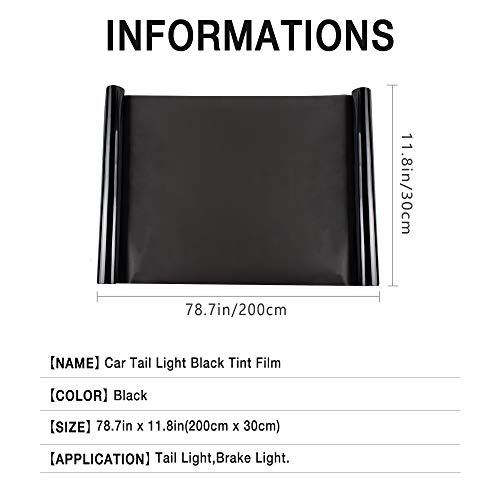 CARFIB Car Tail Light Tint Dark Black Frosted Vinyl Film Vehicle Accessories Auto Brake Stop Back Turn Signal Light Protection DIY Self Adhesive Wet Apply Cover Decal Sticker Parts 78.7in×11.8in TPU
