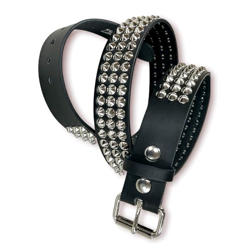 Three Row Cone Stud Belt Made In USA Genuine Leather Punk Goth Thrash Metal