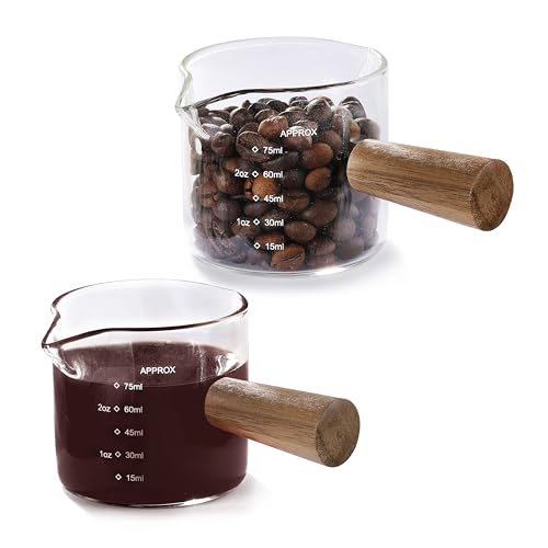 Comparison: Best Espresso Shot Glass 11 VRUIFA 2 Pack Measuring Cups, Espresso Shot Glass with Wood Handle, Clear Glass with Dual Scale, Espresso Accessories with Double Spouts, 2.5 OZ /75 ML