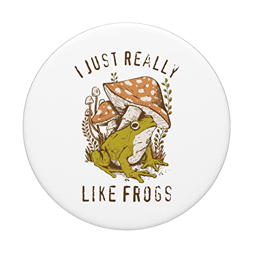 Cottagecore Aesthetic I Just Really Love Frogs Illustration PopSockets Swappable PopGrip, Black - Image 3