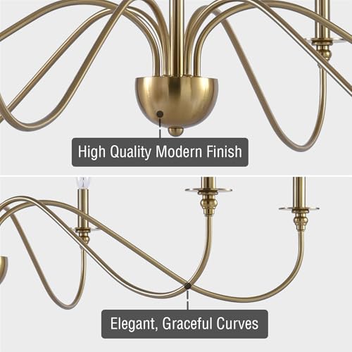 Kira Home RVL-CC7006-6-CB Archer 47 Inch 6-Light Large Modern Chandelier + Curved Arms, Adjustable Hanging Height, Cool Brass Finish thumb #1