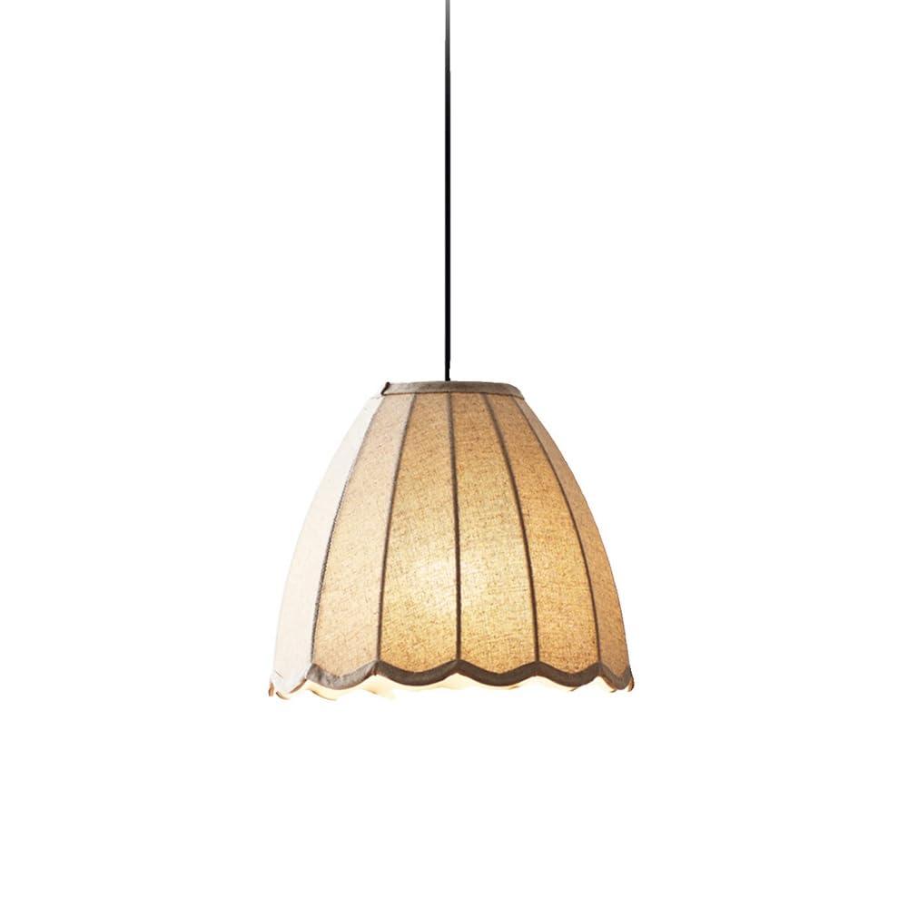 HUAYUSEDF Modern Scalloped Linen Pendant Light Fabric Hanging Lamp for Bedroom Cream Minimalist Ceiling Fixture Nordic Japanese Decor 11 Inch Dome for Dining Room Hallway Lighting