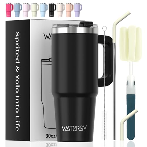 Image of 30 oz Tumbler with Handle,Tumbler with Lid and Straw,Double Wall Insulated Cup Stainless Steel Travel Mug(Cold for 34 Hours),Water Bottle for Iced Tea,Coffee,Cold Beverages(Black)