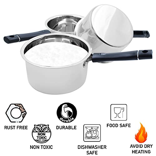 Image of Spillbox Stainless Steel Induction and Gas Compatible Heavy Base Sauce Pan | Tea Pan | Milk Pan | TPan | Pot | Flat Base Tapeli | Patila | Boiler Chai Pan | Boiler Cookware Set | Boiling Vessel | Container for Kitchen Utensils Cookware - Plain (medium)