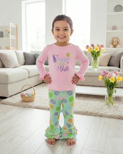 Image of Unique Baby 2 Piece Girls Double Ruffle Leggings and Long Sleeve Shirt Clothes Set Kid and Toddler Girl Outfit