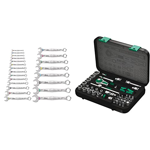 Wera 05020232001 6003 Joker 22 Set 1, Ringmaulschlüssel-Satz, metrisch, 22-teilig & 8100 SA 2 Zyklop Speed-Knarrensatz, 1/4 Zoll metrisch, Schwarz, 42-teilig, 05003533001