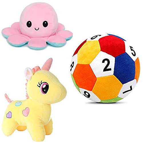 Image of Babique Octopus Sitting Plush Soft Toy Cute Kids Animal Home Decor (17 cm) & Unicorn Stuffed Soft Toy (25Cm -Yellow) & Ball Soft Toy Stuffed Plush Ball Kids Birthday Gift 26 cm