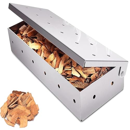 BBQ Smoker Box for Smoking Stainless Steel BBQ Grilling Smoky Flavor Grilled Meat and Fish for Gas Electric Or Charcoal BBQ Grill for Outdoor Cooking