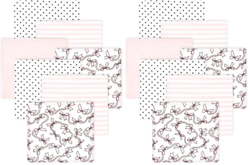 Image of Hudson Baby Little Treasure Cotton Poly Flannel Receiving Blankets Multipack, Pink Bow, 30x30 inches (Pack of 2)