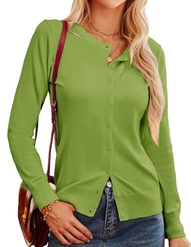 GRACE KARIN Womens Spring Lightweight Knit Cardigan Sweater Soft Long Sleeve Trendy 2026 Outfits Grass Green 2XL