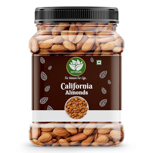 Image of Go Vegan California Almonds 1Kg | Premium Badam Giri | High in Fiber & Boost Immunity | Real Nuts | Whole Natural Badam (500gm Each X 2 Jar)