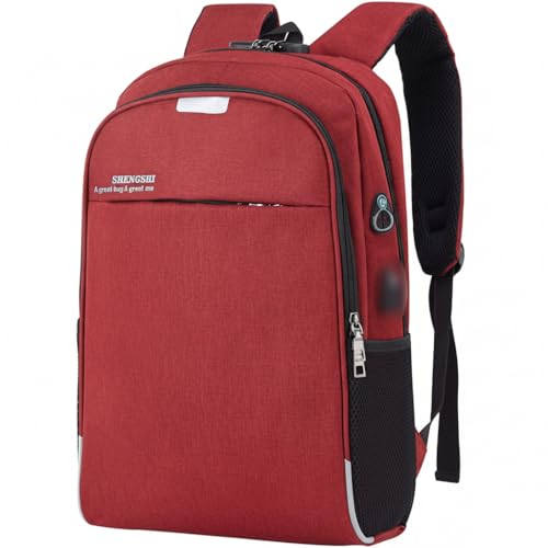 Mochila Executiva Unissex para Notebook até 15.6” - com Entrada USB e Passa-fio para fone – Ideal para Faculdade, Trabalho e Viagens – Antifurto, Resistente e Confortável (Vermelho (Bordô))