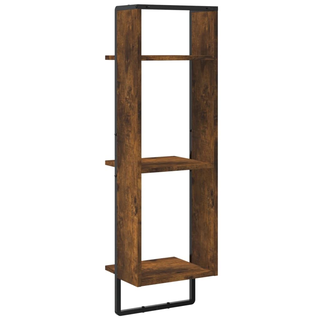 Regał ścienny dąb wędzony 30 x 25 x 100 cm, materiał drewnopochodny, 3 półki, nowoczesny design, unoszący się do salonu, sypialni, biura, uniwersalny montaż na ścianie