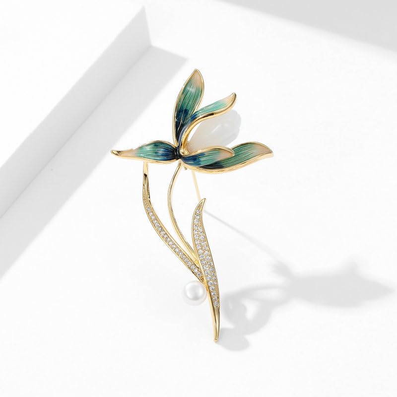 Image of 14K Gold Graceful Vintage Chinese Style Brooch Pin for Women, Freshwater Pearl Magnolia Flower Pink /White Pin, Ideal for Traditional Events, Women's Brooches & Pins