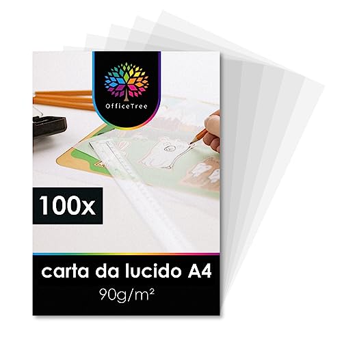 CARATTERISTICHE - OfficeTree 100x carta da lucido fogli A4, spessore 90g/m², superficie fine e liscia.