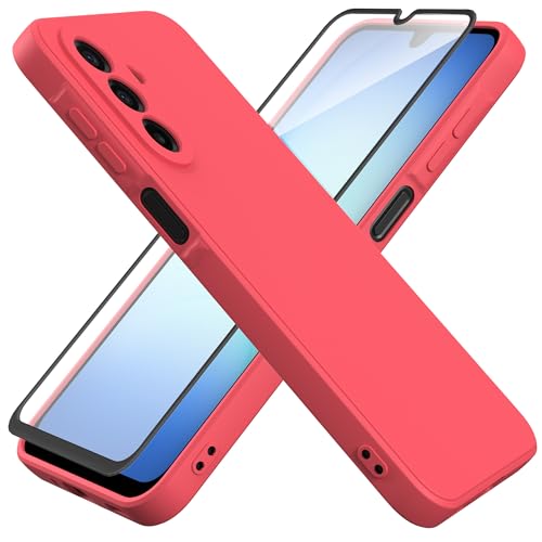 HHUIWIND Coque pour Samsung Galaxy A17 5G avec Verre Trempé écran Protecteur,Housse de Protection Silicone TPU Anti-Scratch Antichoc Bumper Étui Case - Rouge