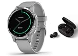 Garmin Vivoactive 4S schlanke, wasserdichte GPS-Fitness-Smartwatch mit Trainingsplänen & animierten Übungen, Silber/Grau + BT Headset