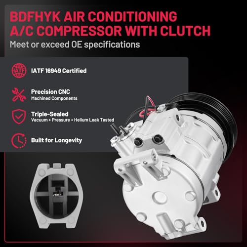 BDFHYK 158381 Air Conditioning A/C Compressor with Clutch Compatible with Mazda 3 L4 2.0L 2010 2011 2012 2013, 3 Sport L4 2.0L 2010-2013