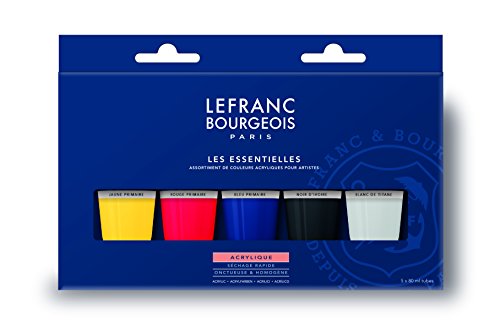 Lefranc Bourgeois Pintura Acrílica Set Set Los Esenciales - 5 Tubos 80Ml Para Todas Las Superficies Y Uso En Bellas Artes