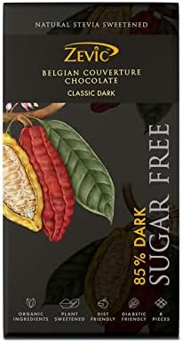 ZEVIC Sugar Free Chocolate with 85% Dark Chocolate | Classic Belgian Dark Chocolate Bar | Natural Stevia Chocolate | Keto Diabetic Friendly Chocolate | Gluten Free | Vegan Diet Healthy Chocolate, 96g