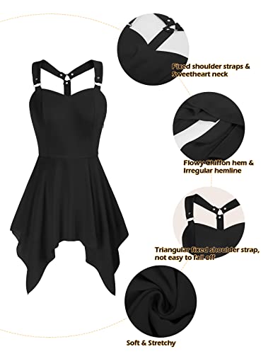 Skull Shirts For Women Sexy Goth Sleeveless Chiffon Tops Spaghetti Cami Tank Top Black M #TOP3