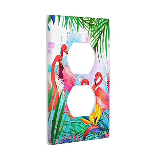 Pink Flamingos Outlet Covers Wall Plate, 1 Gang Duplex Receptacle Cover Plate Decorative Electrical Outlet Cover Plates For Bathroom Kitchen #TOP1