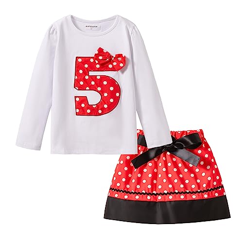 Conjunto de ropa de cumpleaños para niñitas de 5 años con manga larga y falda roja