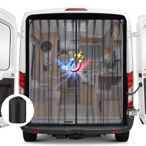 NUTKIT Mosquitera Magnética para Furgoneta,155x150cm Antimosquito Puerta Corredera Compatible con Camper Coche y Furgonetas,Protección contra Insectos y Ventilación(Negro-con Bolsa de Almacenamiento