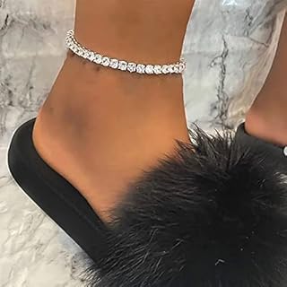 TseenYi Rhinestone Elastic Stretch Anklets Boho Silver Crystal Charm Anklets Bracelets Chain Beach Foot Wedding Jewelry for Women and Girls(1 Pcs)