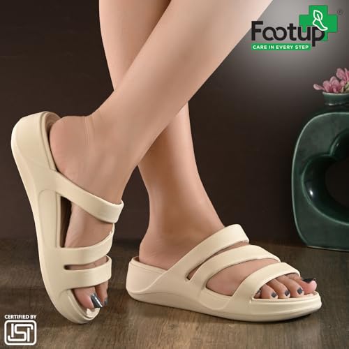 Image of FOOT UP Women's Soft EVA Slip-On Slippers | Lightweight Open Toe Sandals for Women & Girls | Comfortable Casual Footwear with Cushioned Sole | Indoor & Outdoor Use Slides for Home, Travel & Movement