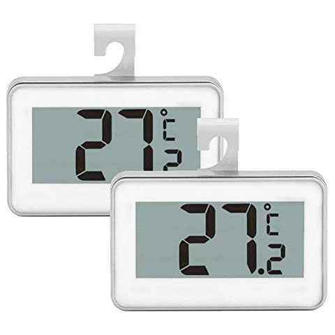 Set of 2 Fridge Thermometer,Digital Refrigerator Freezer Thermometer Monitor with Hanging Hook(White) Cover