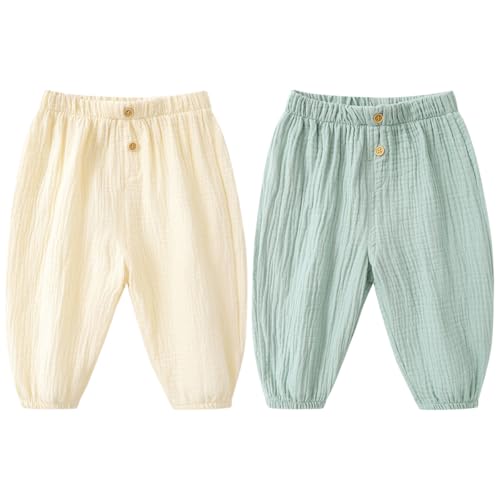 Pantalon bouffant bébé coton lin haut de gamme lot de 2