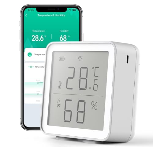 Smart WLAN Thermometer Hygrometer,Innentemperatur-Feuchtigkeitssensor, App-Benachrichtigungsalarm, kostenloser Datenspeicherexport, digitaler...