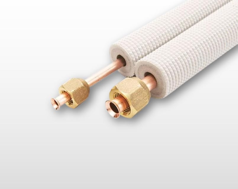 Kältemittelleitung 1/4' + 3/8' 0,5-30m Zoll - Kupferrohr isoliert, Set für Klimaanlagen Überwurfmutter (Mit Überwurfmutter, 0,5 Meter)