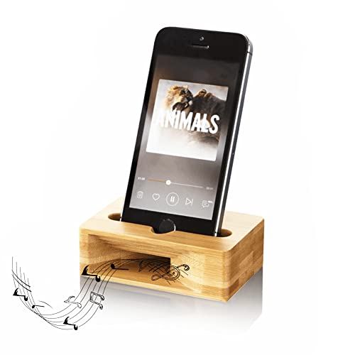 Wood Phone Sound Speaker Amplifier Holder,Cell Phone Stand Sound Amplifier Universal Portable Wood Loudspeaker Cellphone Dock on Desk Stand Mount Cradle Loud Speaker for Phone