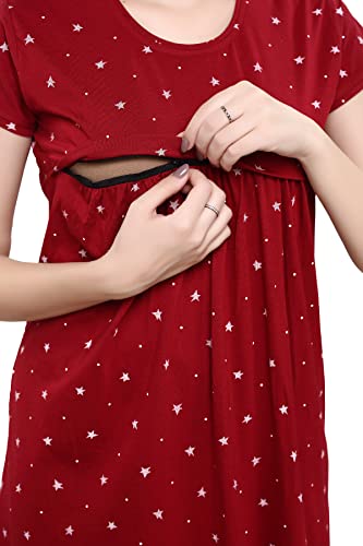 Image of TIGYWIGY Women's Cotton Printed Knee Length Maternity /Feeding /Nursing Nighty
