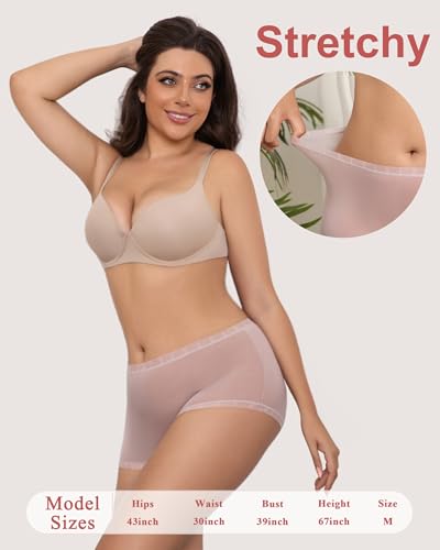 Mcool Mary Women's Underwear,Sheer Panties,Mid-High Waisted Briefs,Full Coverage,Thin Silky Cool Nylon Briefs Lace 6 Pack3