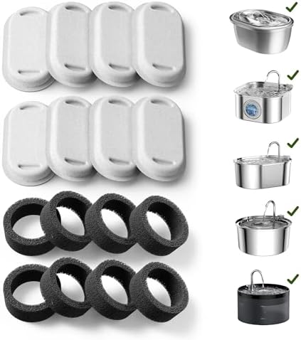 PETLIBRO Katzenbrunnen Filter 8er Pack, 8 Stück Filter für Katzenbrunnen Edelstahl, Dreifach-Filterung Filter für Trinkbrunnen für Katzen und Hunde
